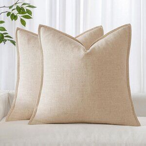 NWT Miulee 2PC Decorative Linen Pillow Covers 20x20 Inch Natural Beige